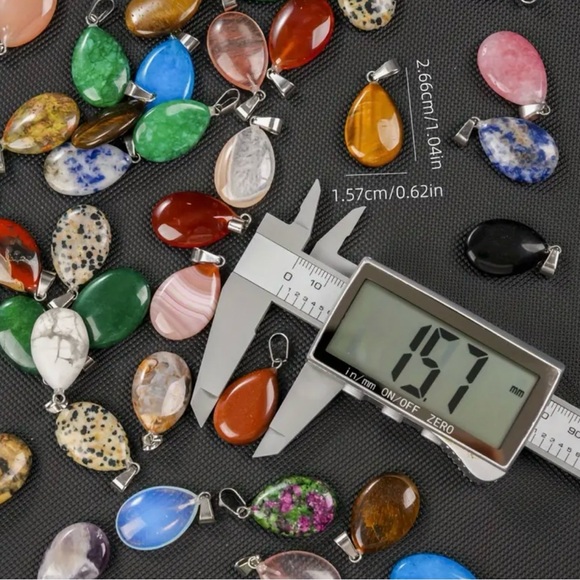 ⭐️ 5 for $25 Natural Stone Water Droplet Pendant Necklace on a Black Cord - Picture 7 of 8